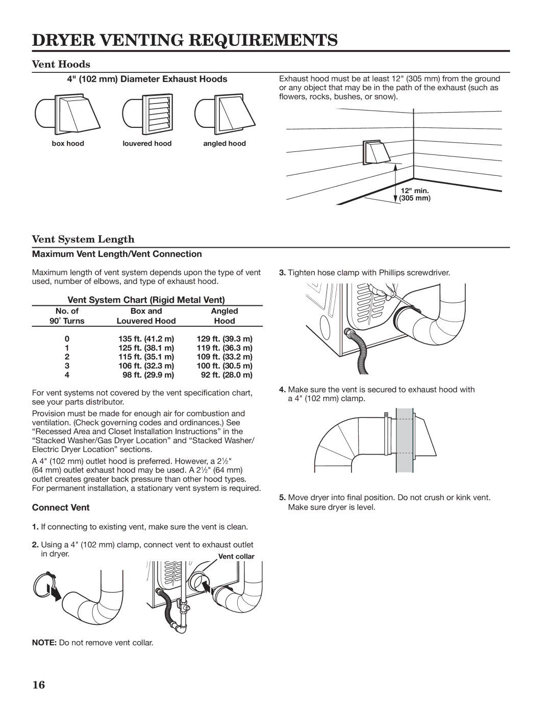 Maytag W10335465B installation instructions Vent Hoods, Vent System Length 