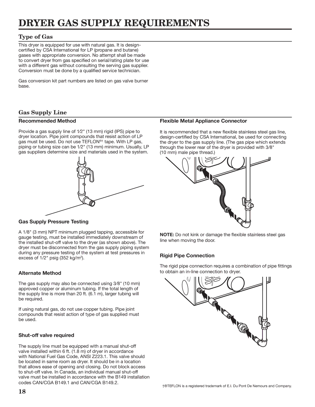 Maytag W10335465B installation instructions Dryer GAS Supply Requirements, Type of Gas, Gas Supply Line 