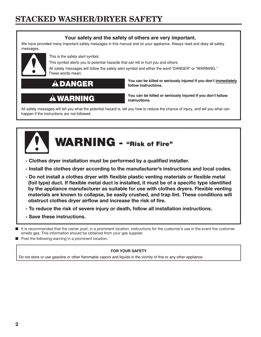 Maytag W10335465B installation instructions Stacked WASHER/DRYER Safety 