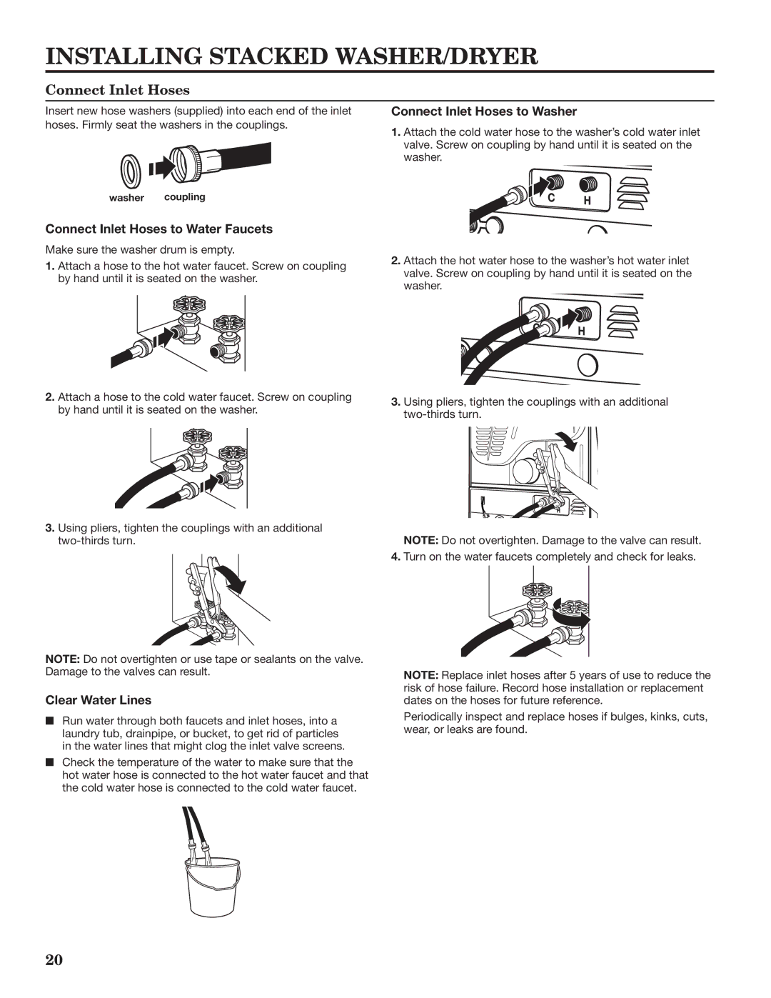 Maytag W10335465B Connect Inlet Hoses to Washer, Connect Inlet Hoses to Water Faucets, Clear Water Lines 