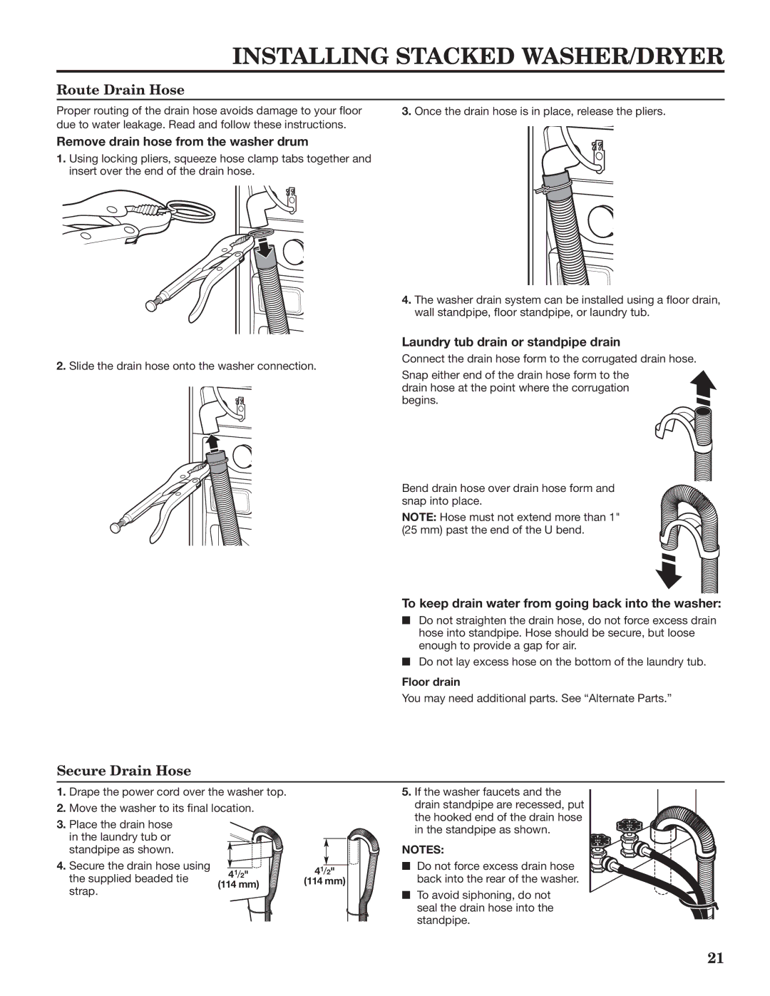 Maytag W10335465B installation instructions Route Drain Hose, Secure Drain Hose, Remove drain hose from the washer drum 