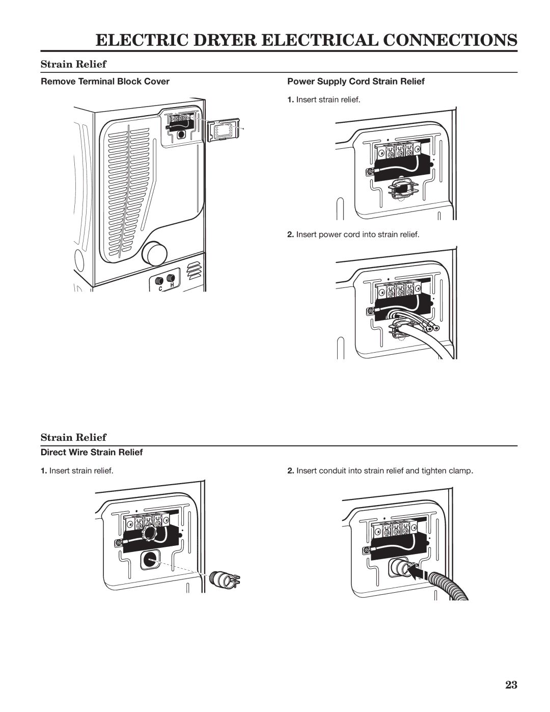 Maytag W10335465B Electric Dryer Electrical Connections, Strain Relief, Remove Terminal Block Cover 