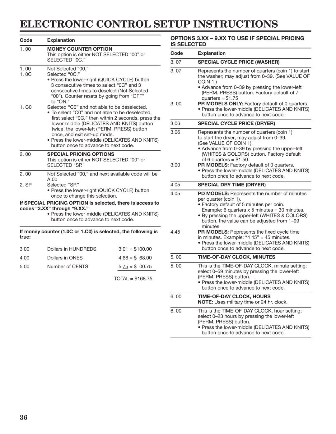 Maytag W10335465B installation instructions Options 3.XX 9.XX to USE if Special Pricing is Selected 