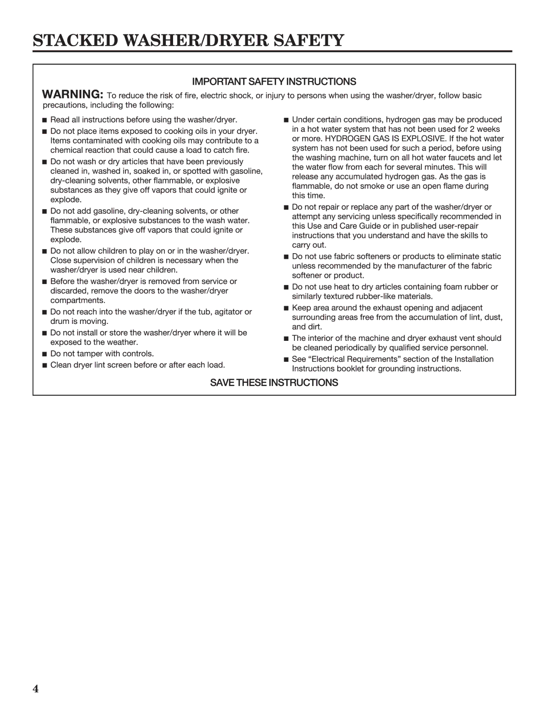 Maytag W10335465B installation instructions Stacked WASHER/DRYER Safety 