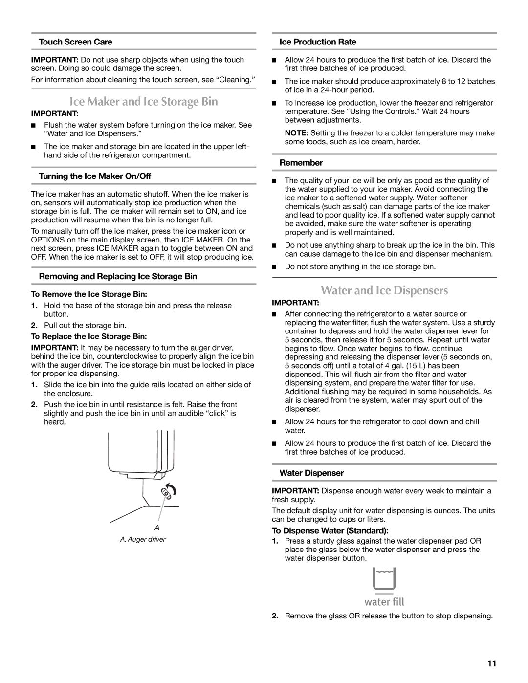 Maytag W10336164A installation instructions Ice Maker and Ice Storage Bin, Water and Ice Dispensers 