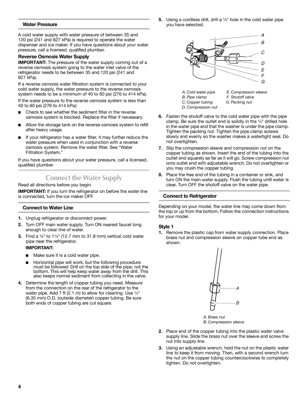 Maytag W10336164A installation instructions Connect the Water Supply 