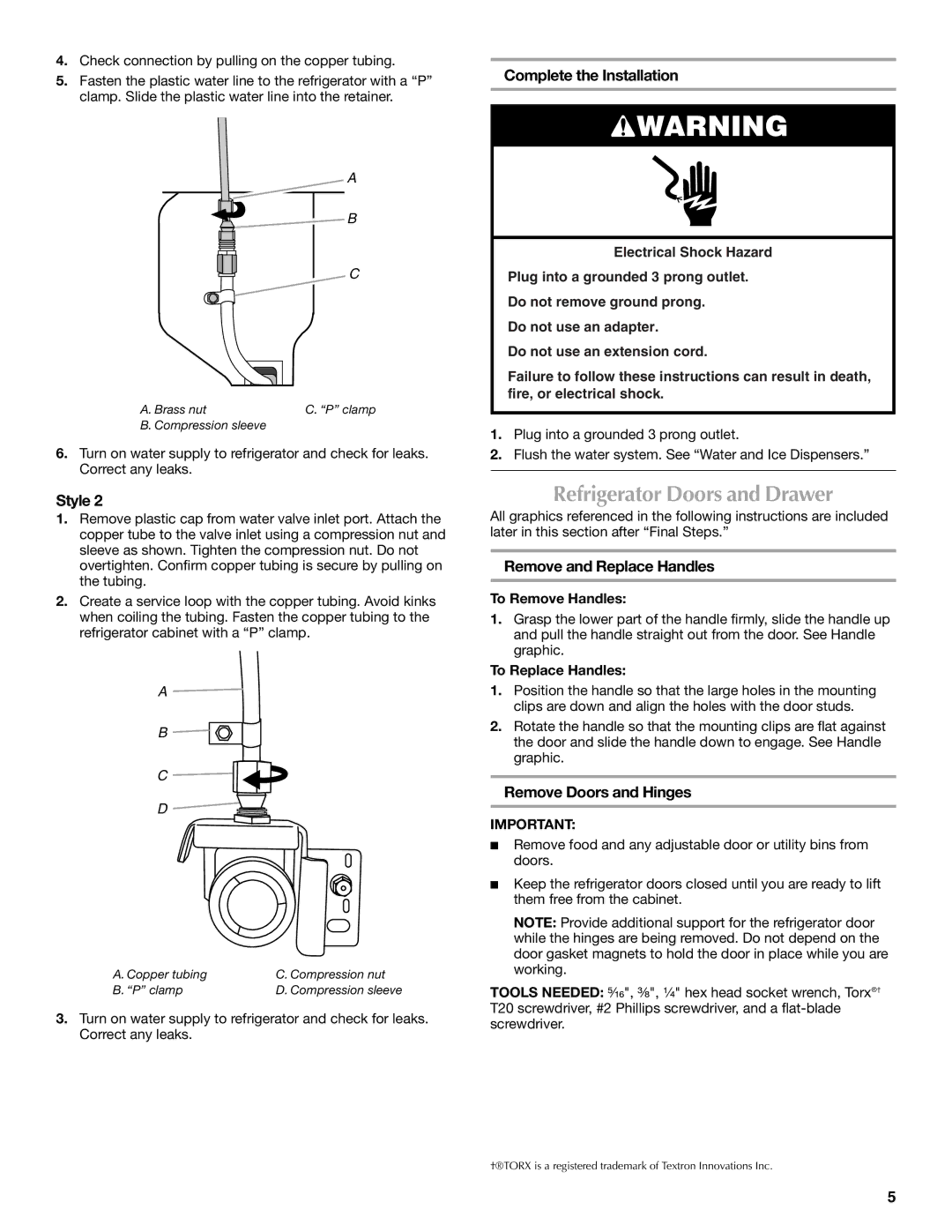 Maytag W10336164A Refrigerator Doors and Drawer, Complete the Installation, Remove and Replace Handles 