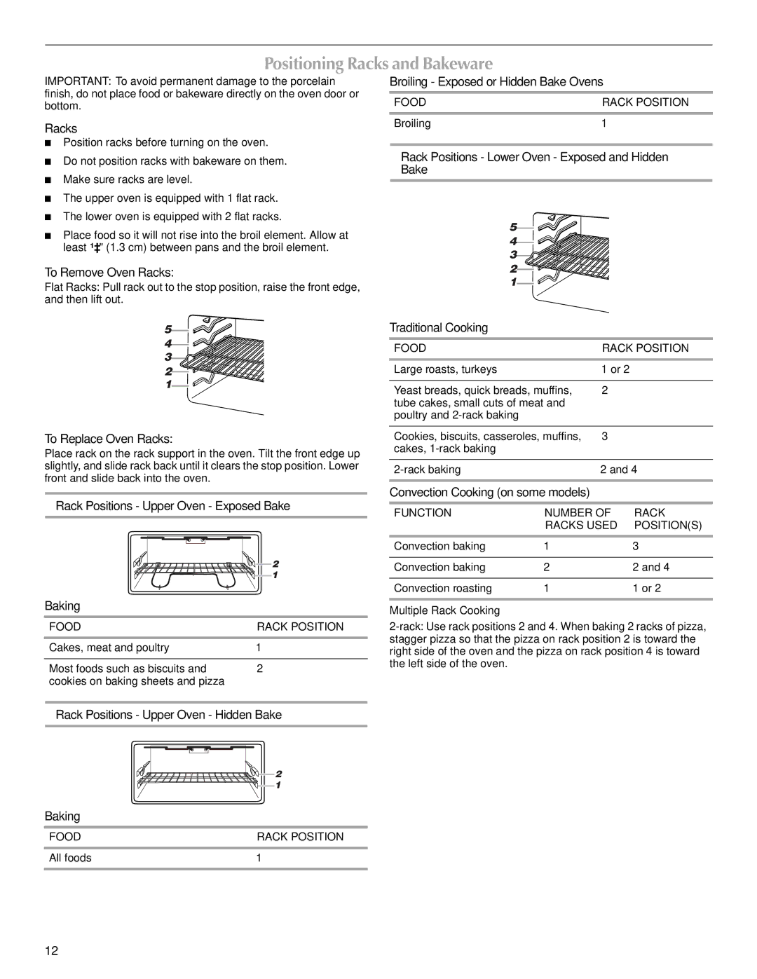 Maytag W10345638A manual Positioning Racks and Bakeware 