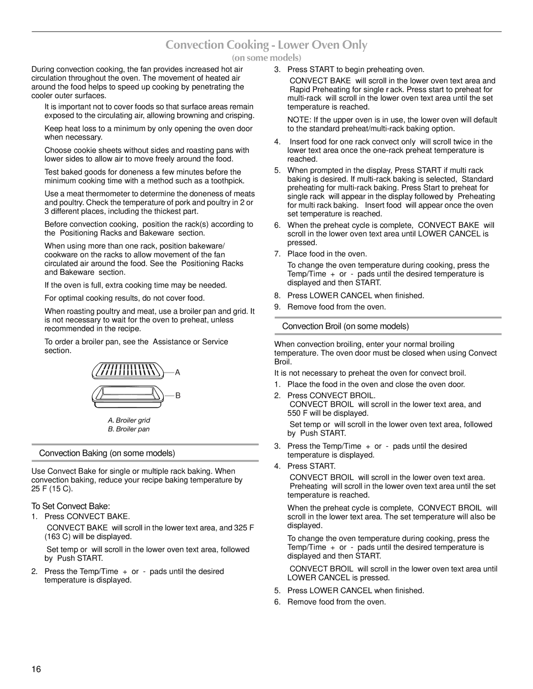 Maytag W10345638A manual Convection Cooking Lower Oven Only, Convection Baking on some models, To Set Convect Bake 