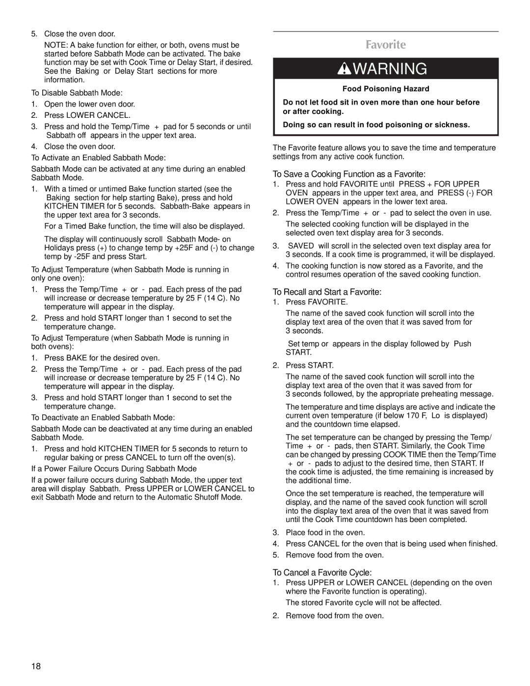 Maytag W10345638A To Save a Cooking Function as a Favorite, To Recall and Start a Favorite, To Cancel a Favorite Cycle 