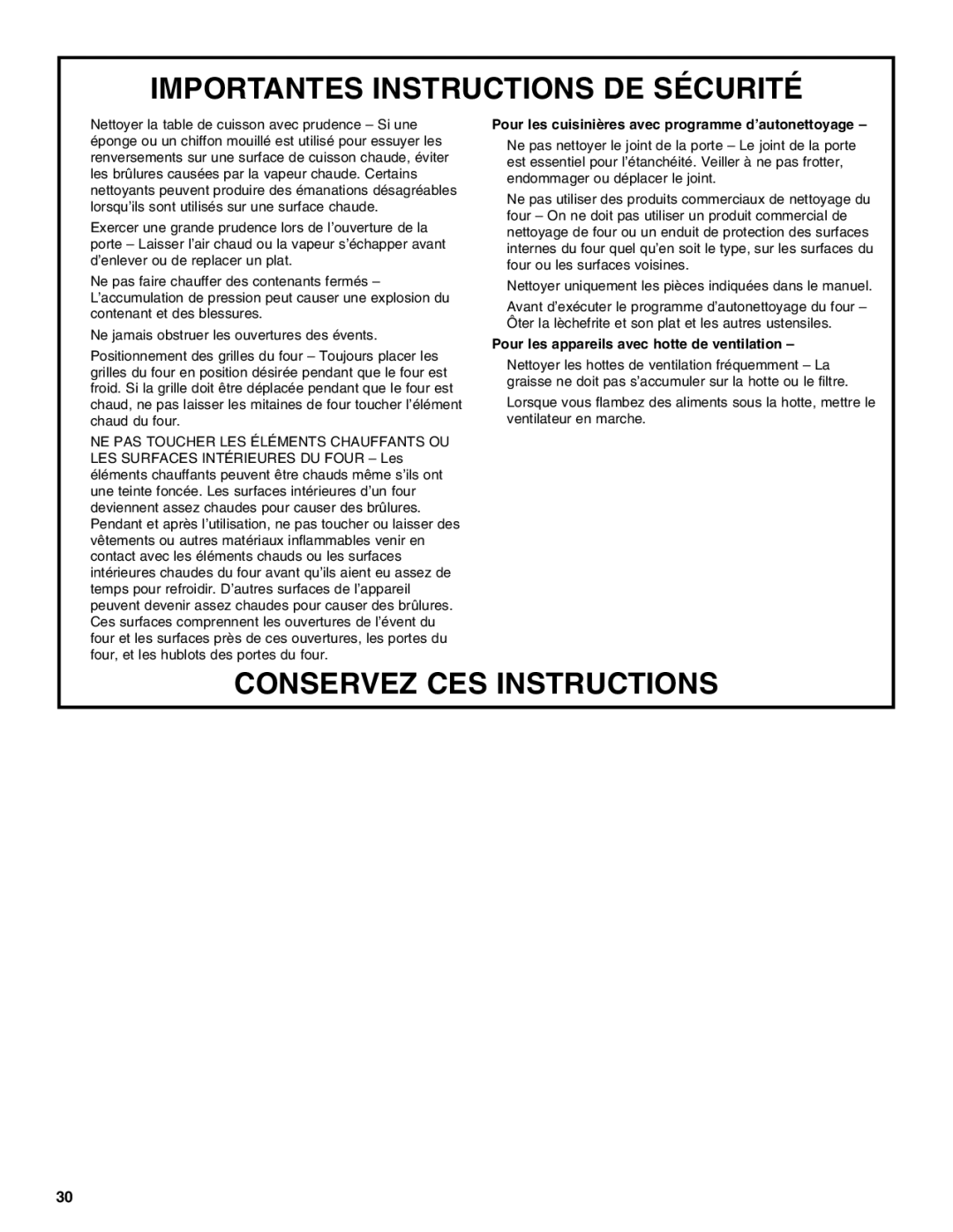 Maytag W10345638A manual Pour les cuisinières avec programme d’autonettoyage 