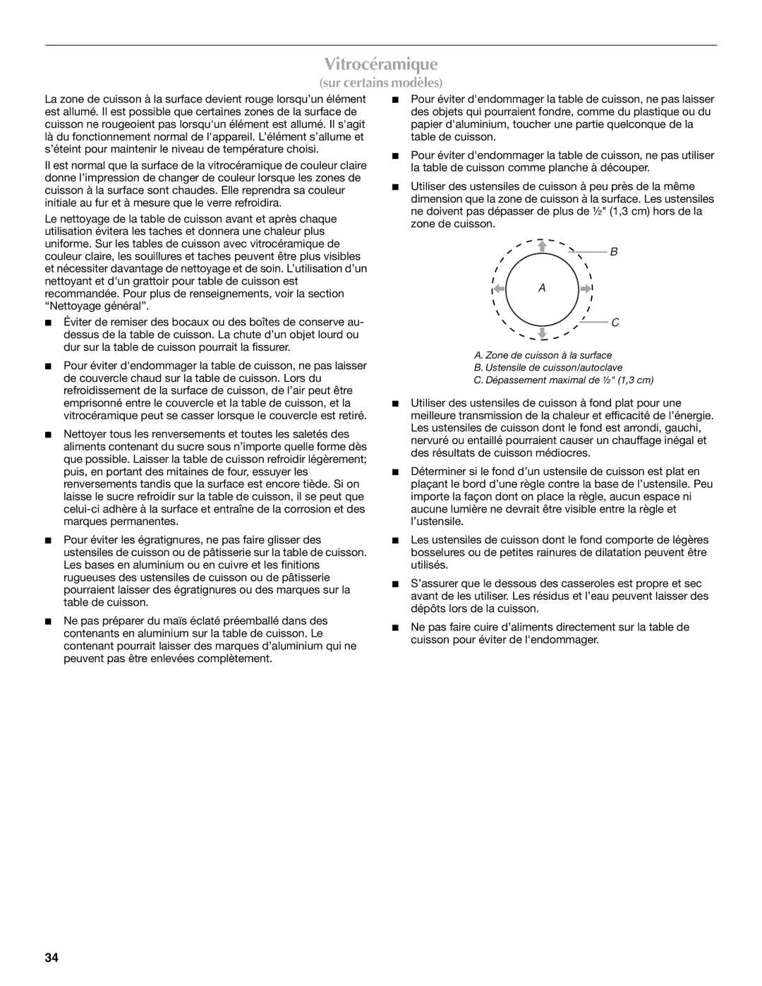 Maytag W10345638A manual Vitrocéramique 