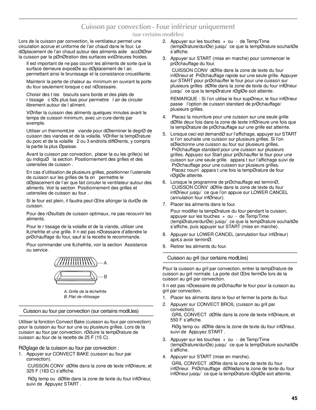 Maytag W10345638A Cuisson par convection Four inférieur uniquement, Cuisson au four par convection sur certains modèles 