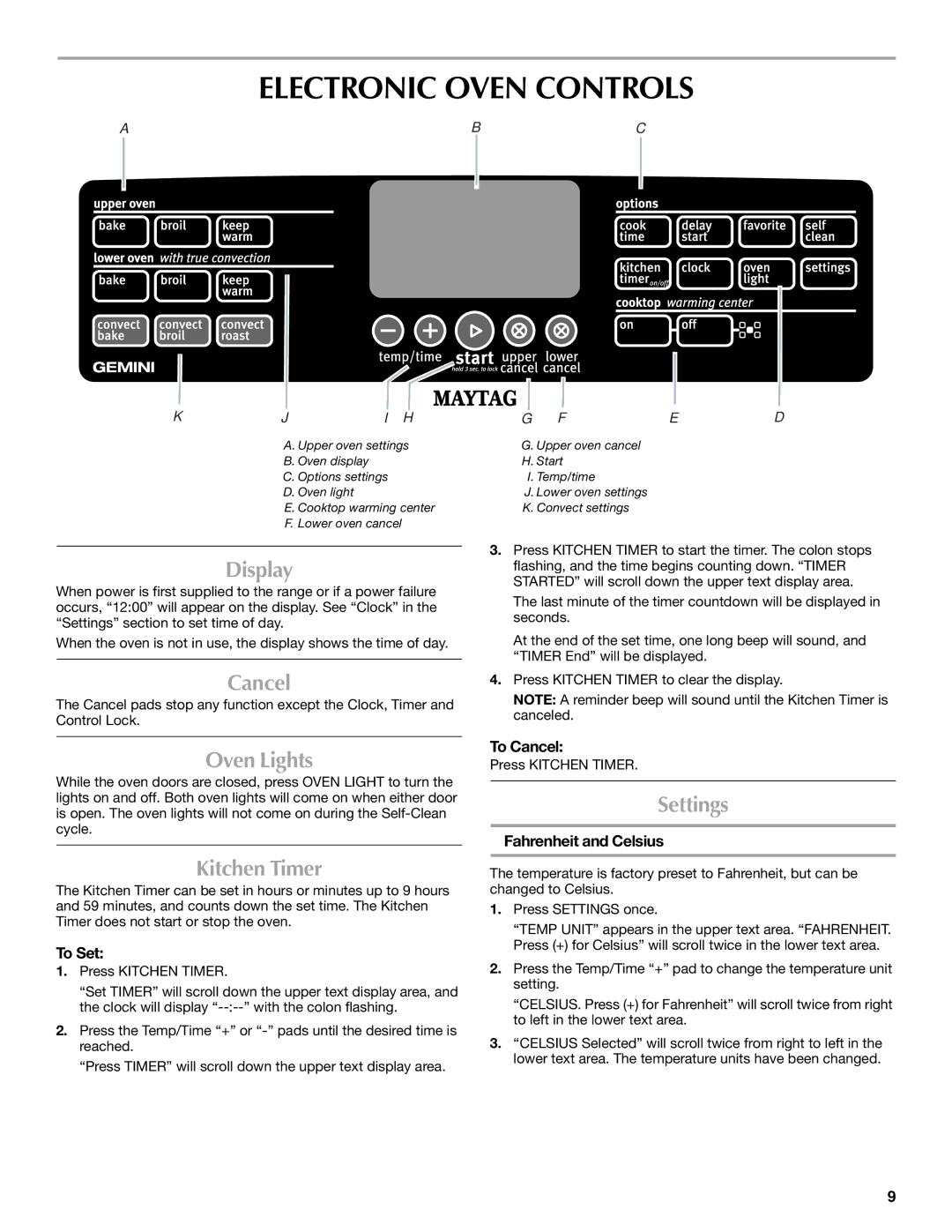 Maytag W10345638A manual Electronic Oven Controls 