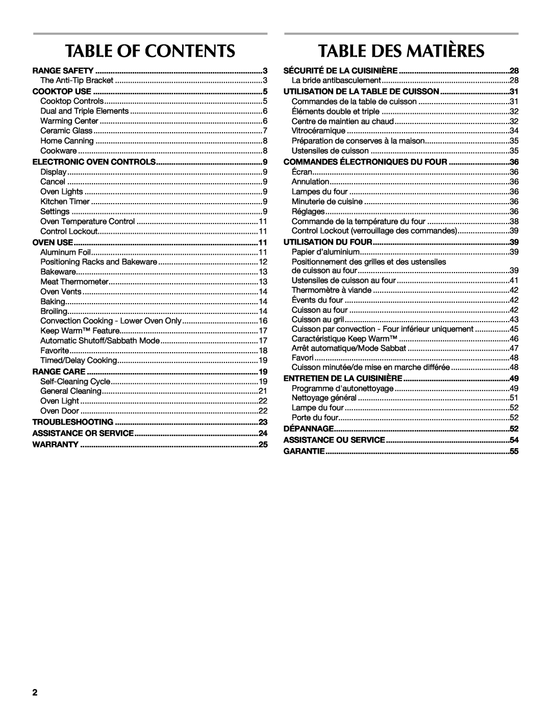 Maytag W10345638A manual Table Of Contents, Table Des Matières 