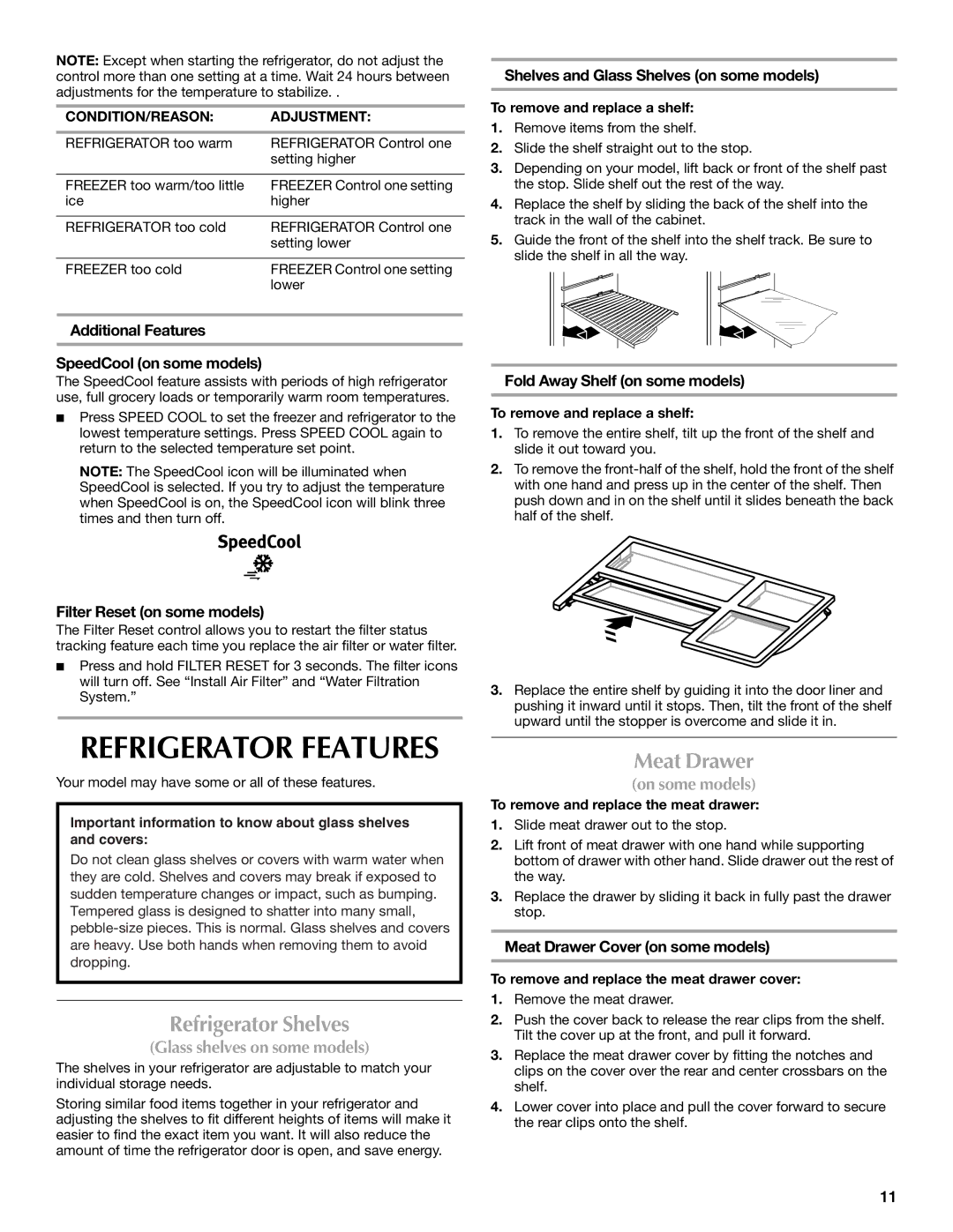 Maytag W10359302A installation instructions Refrigerator Shelves, Meat Drawer 