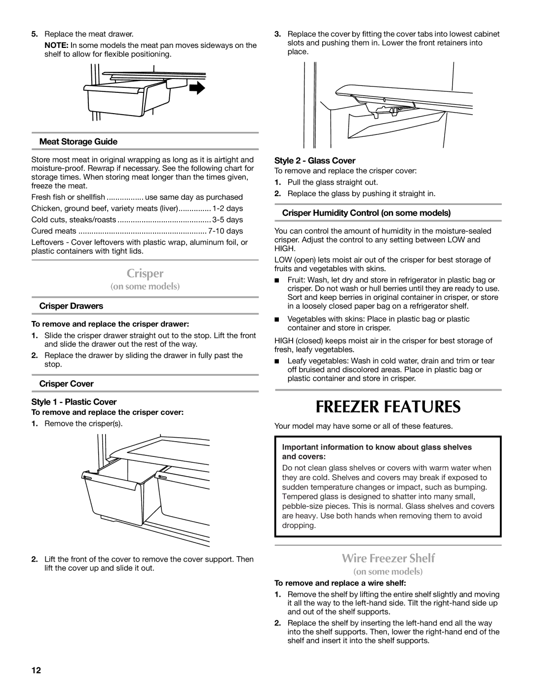 Maytag W10359302A installation instructions Freezer Features, Crisper, Wire Freezer Shelf 