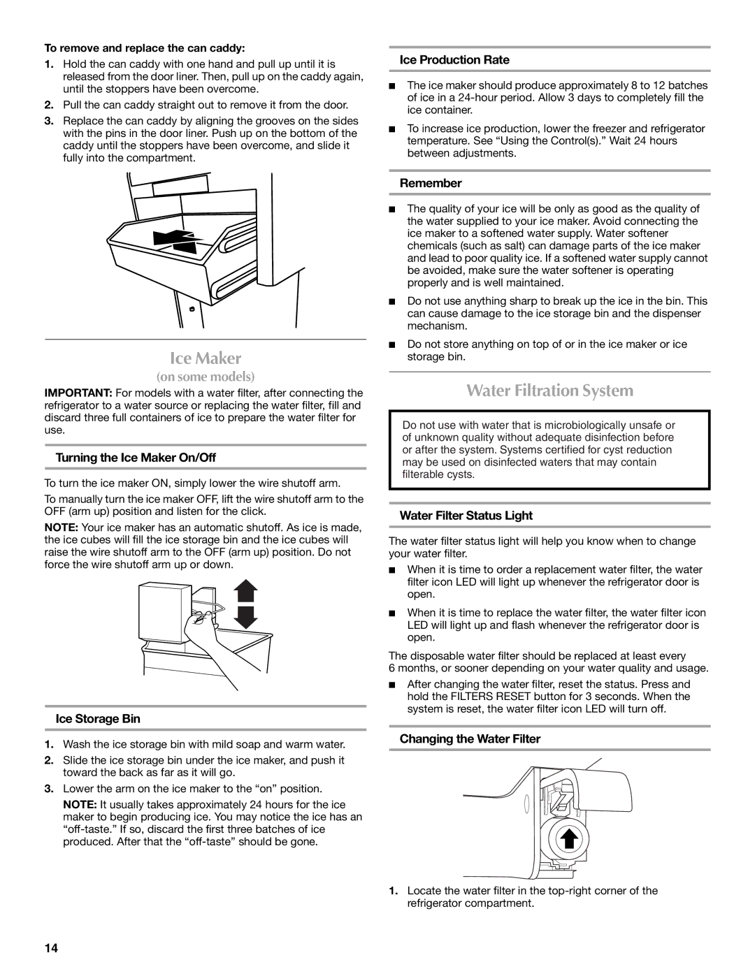 Maytag W10359302A installation instructions Ice Maker, Water Filtration System 