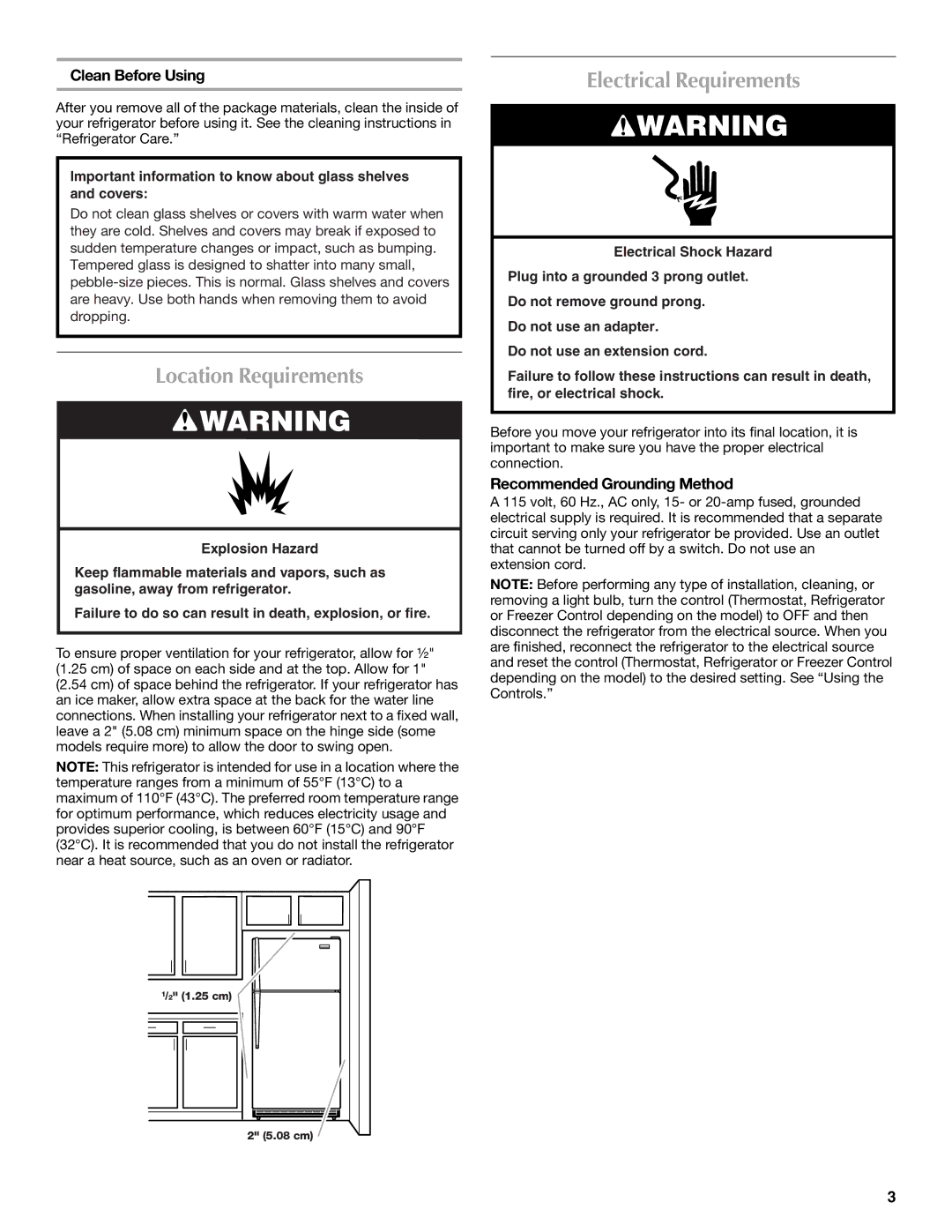 Maytag W10359302A Location Requirements, Electrical Requirements, Clean Before Using, Recommended Grounding Method 