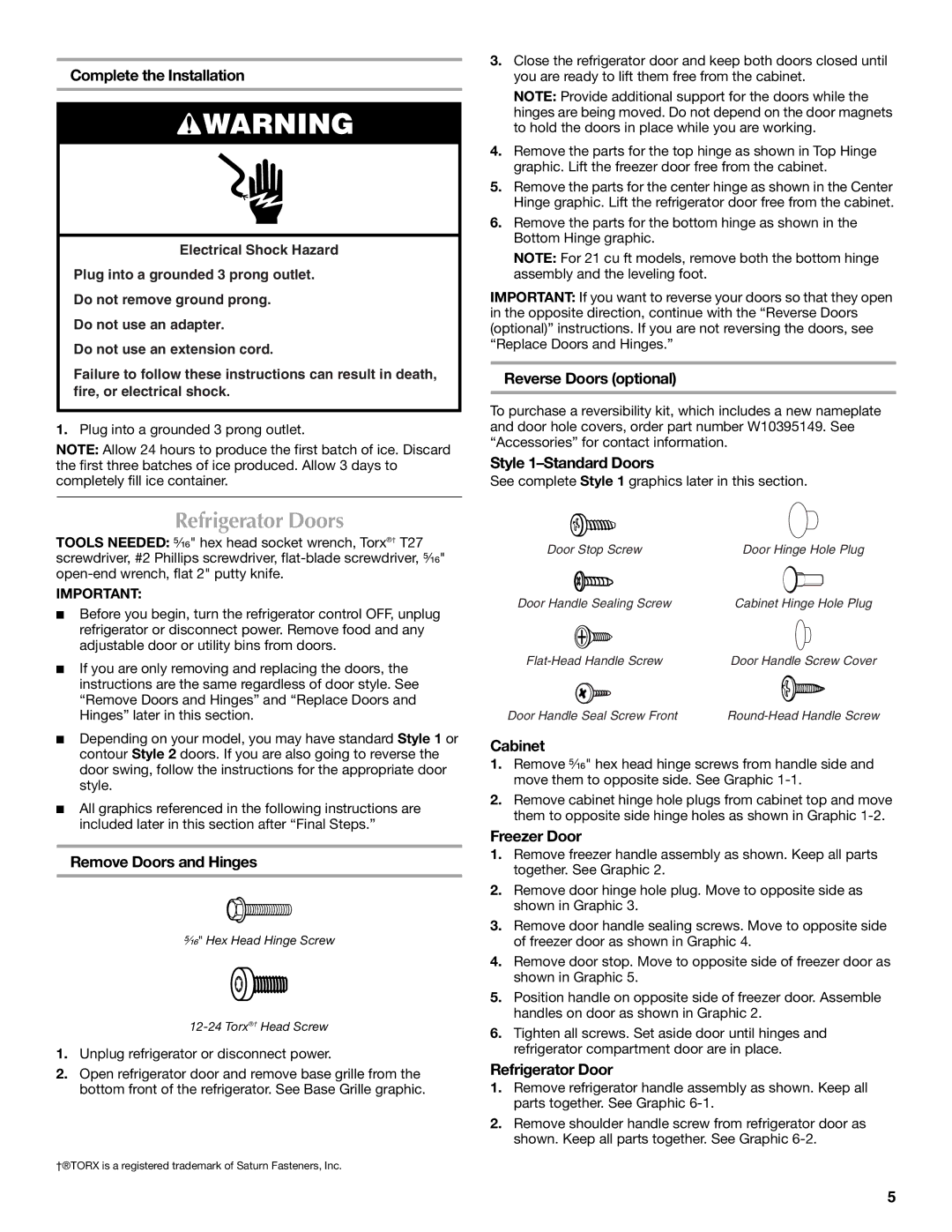 Maytag W10359302A installation instructions Refrigerator Doors 