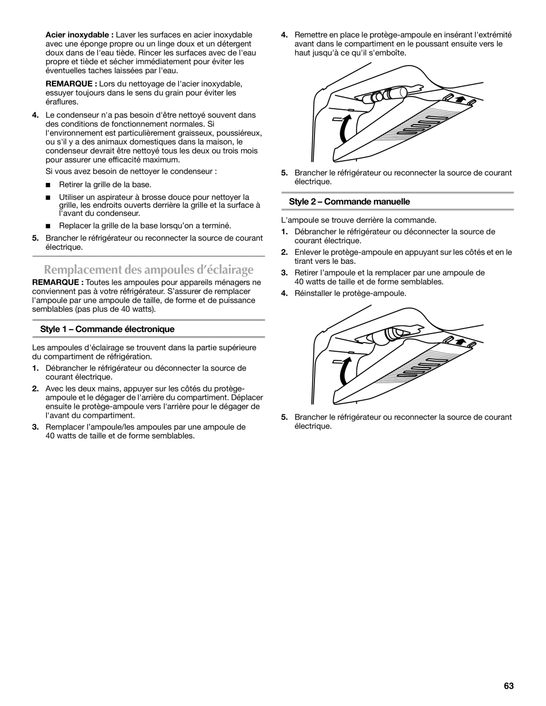 Maytag W10359302A installation instructions Style 1 Commande électronique, Style 2 Commande manuelle 