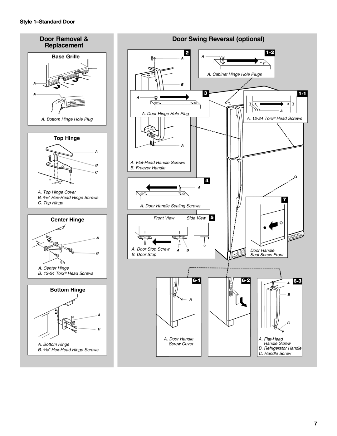 Maytag W10359302A installation instructions Door Removal Replacement, Style 1-Standard Door 