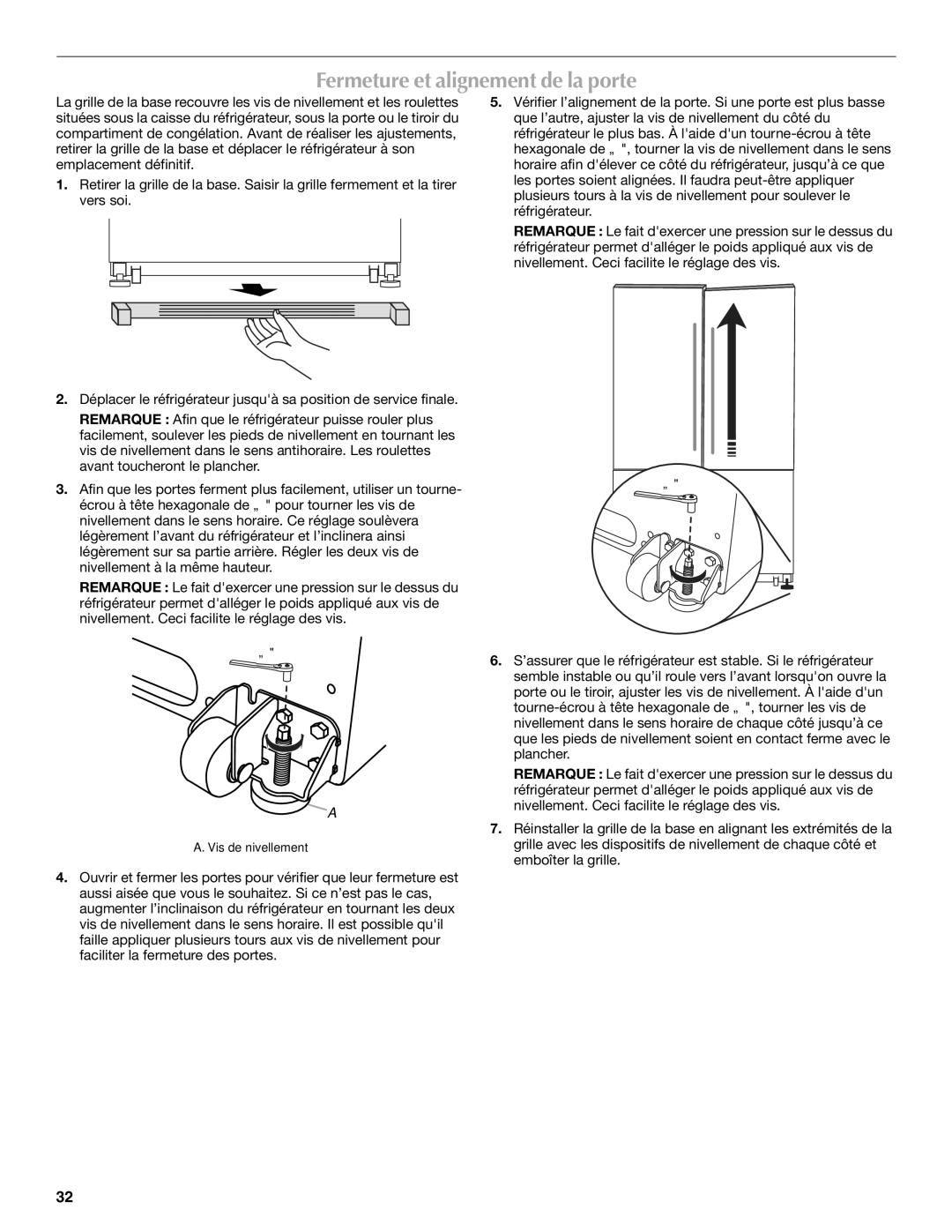 Maytag W10366206A installation instructions Fermeture et alignement de la porte 