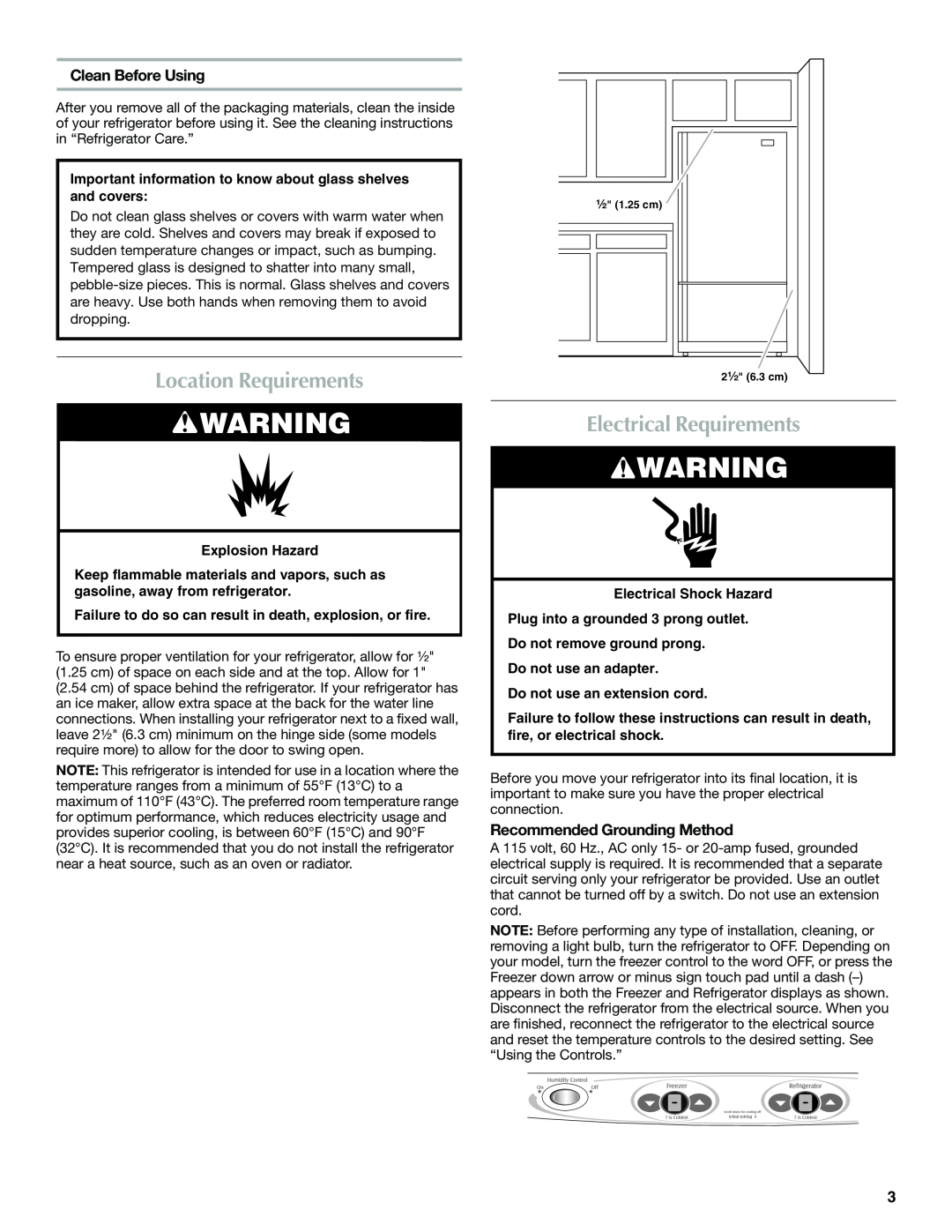 Maytag W10366206A Location Requirements, Electrical Requirements, Clean Before Using, Recommended Grounding Method 