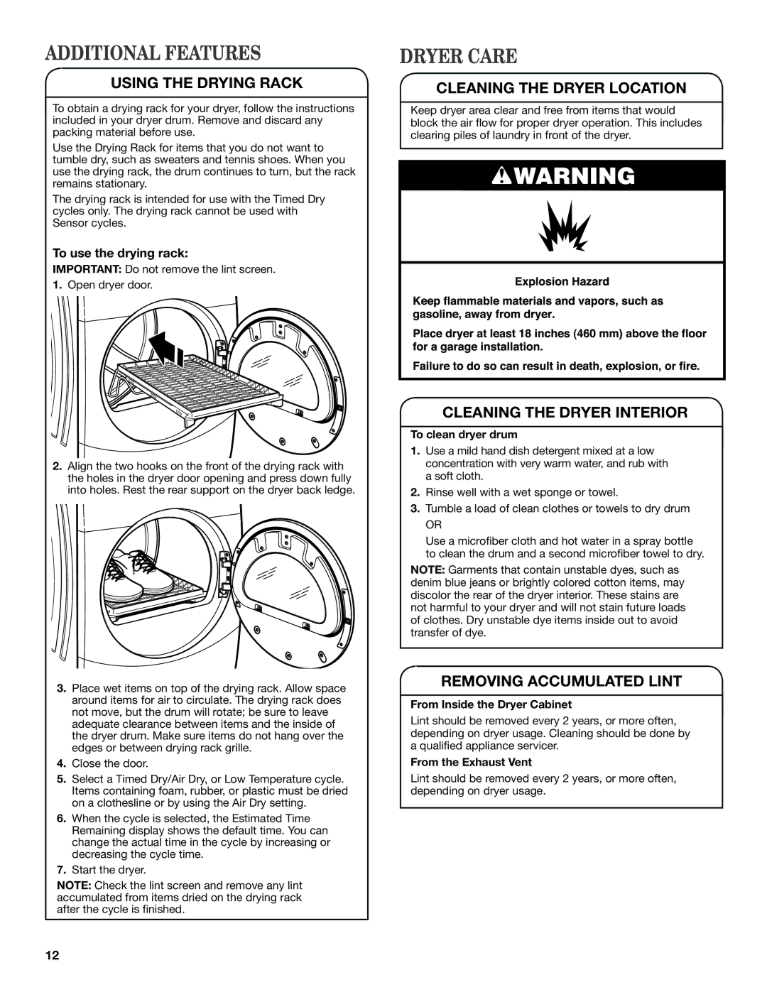 Maytag W10385090A, W10385091A - SP manual Additional Features, Dryer Care 