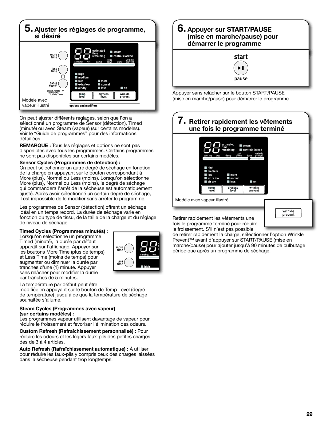 Maytag W10385091A - SP, W10385090A Ajuster les réglages de programme, si désiré, Sensor Cycles Programmes de détection 