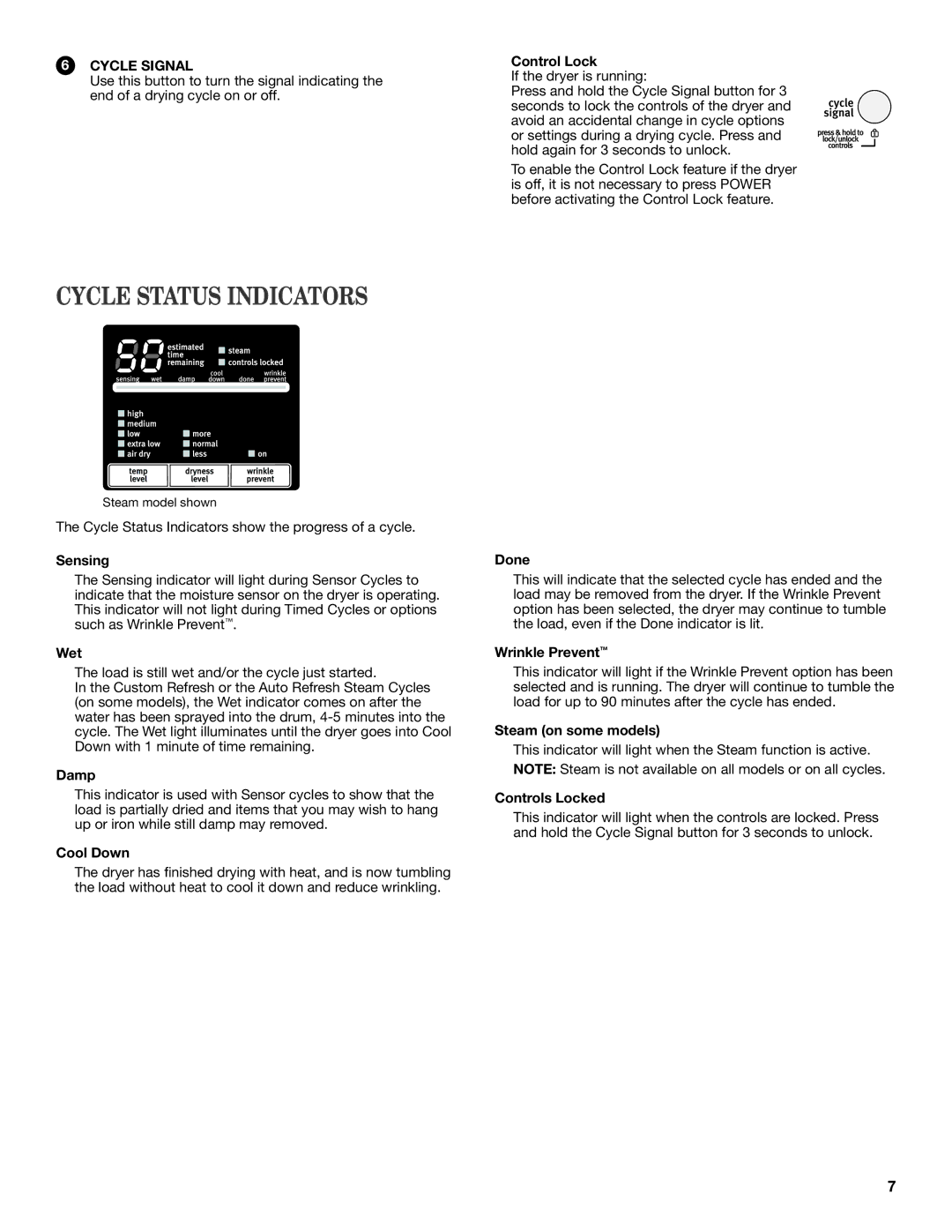 Maytag W10385091A - SP, W10385090A manual Cycle Status Indicators 