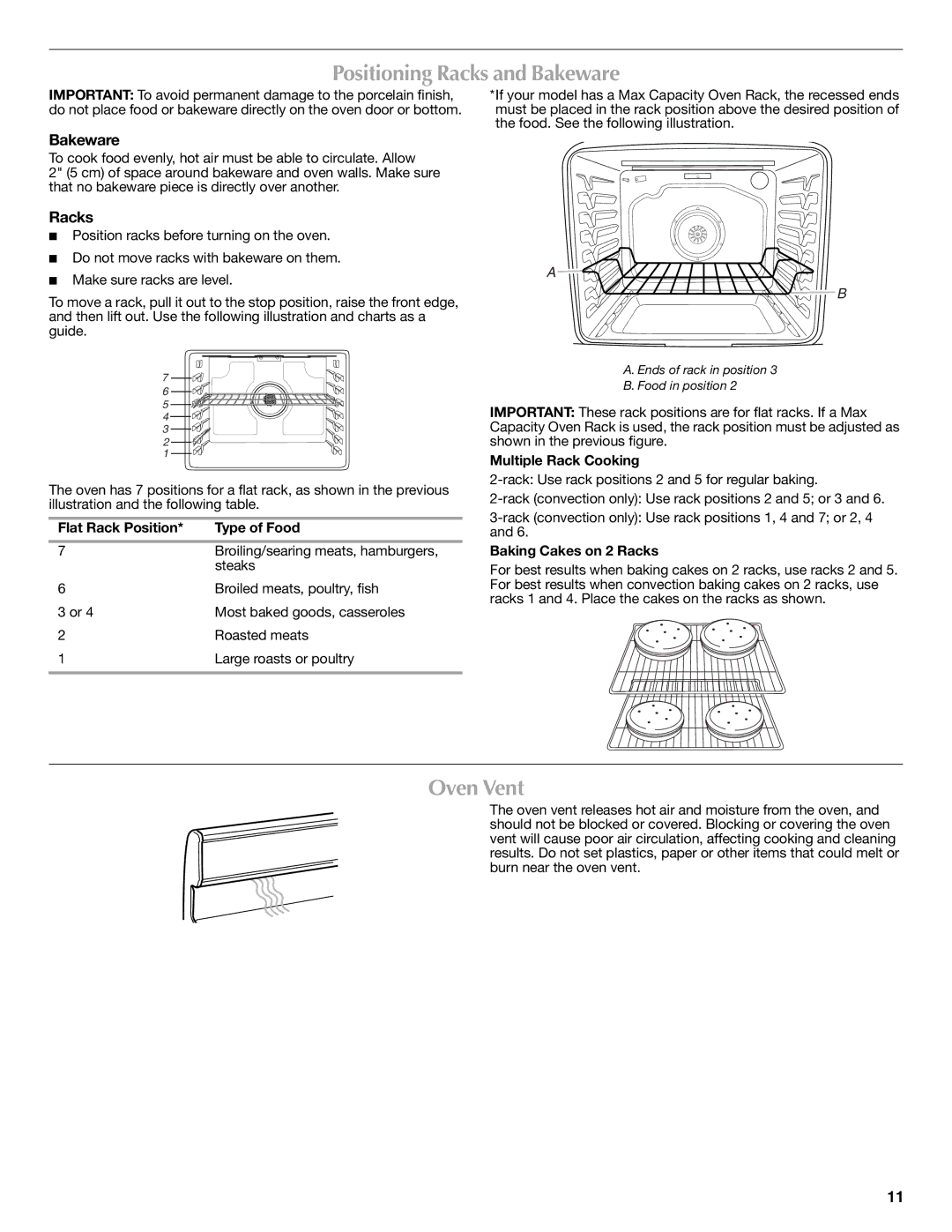 Maytag W10392923C warranty Positioning Racks and Bakeware, Oven Vent 