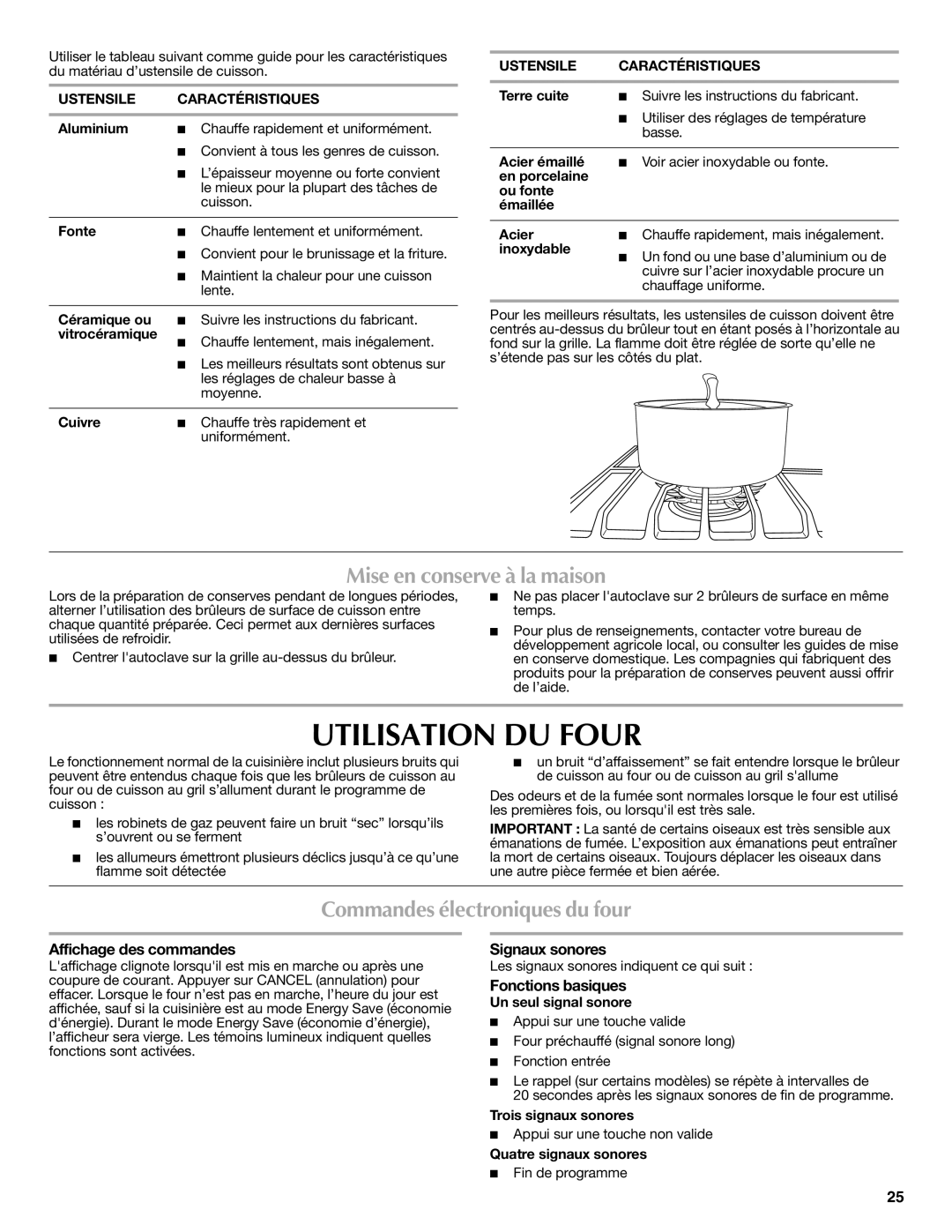 Maytag W10399029B warranty Utilisation DU Four, Mise en conserve à la maison, Commandes électroniques du four 