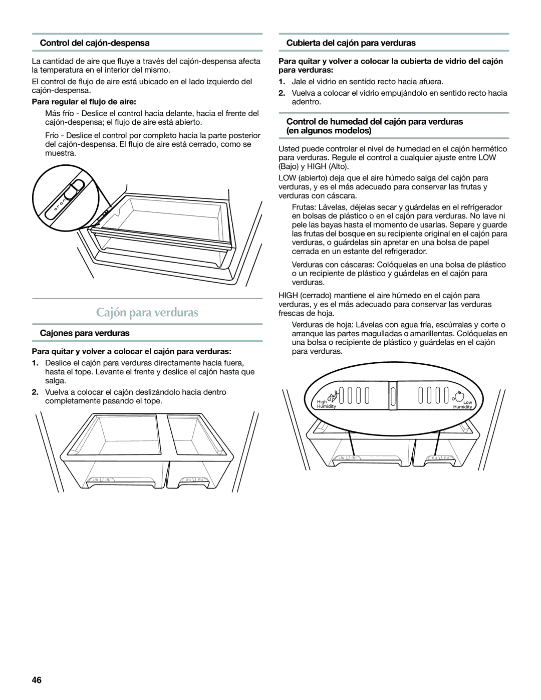 Maytag W10400978A Cajón para verduras, Control del cajón-despensa, Cajones para verduras, Cubierta del cajón para verduras 