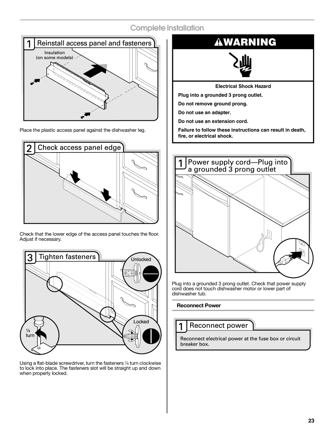 Maytag W10401504D installation instructions Complete Installation, Reconnect Power 