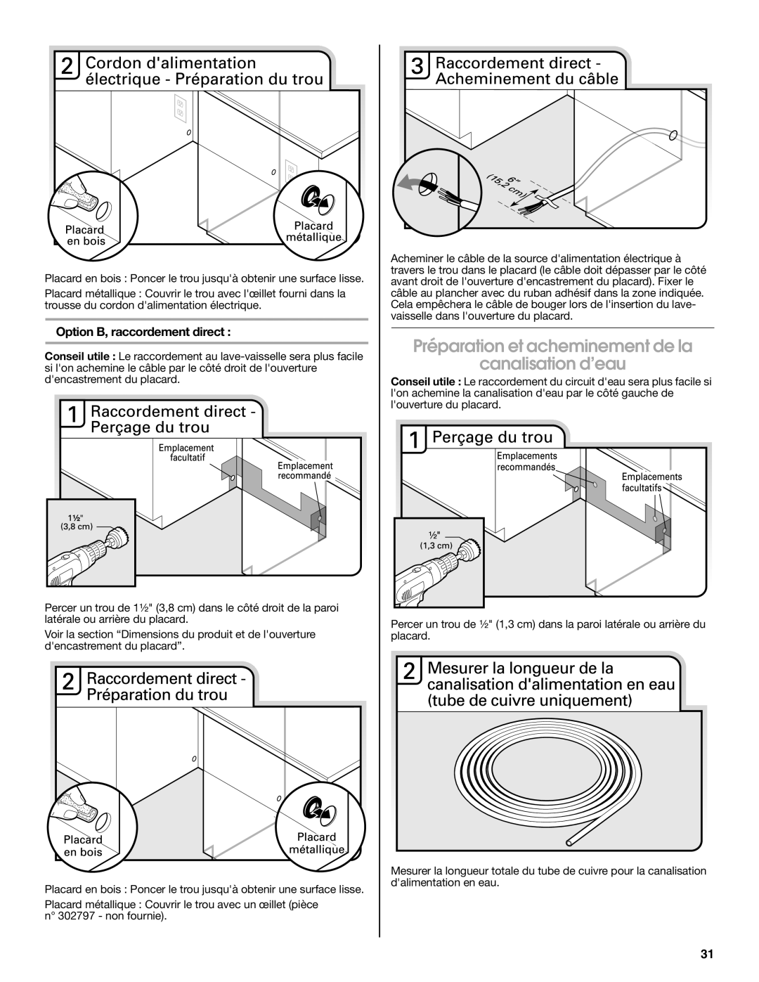 Maytag W10401504D Préparation et acheminement de la Canalisation d’eau, Option B, raccordement direct 