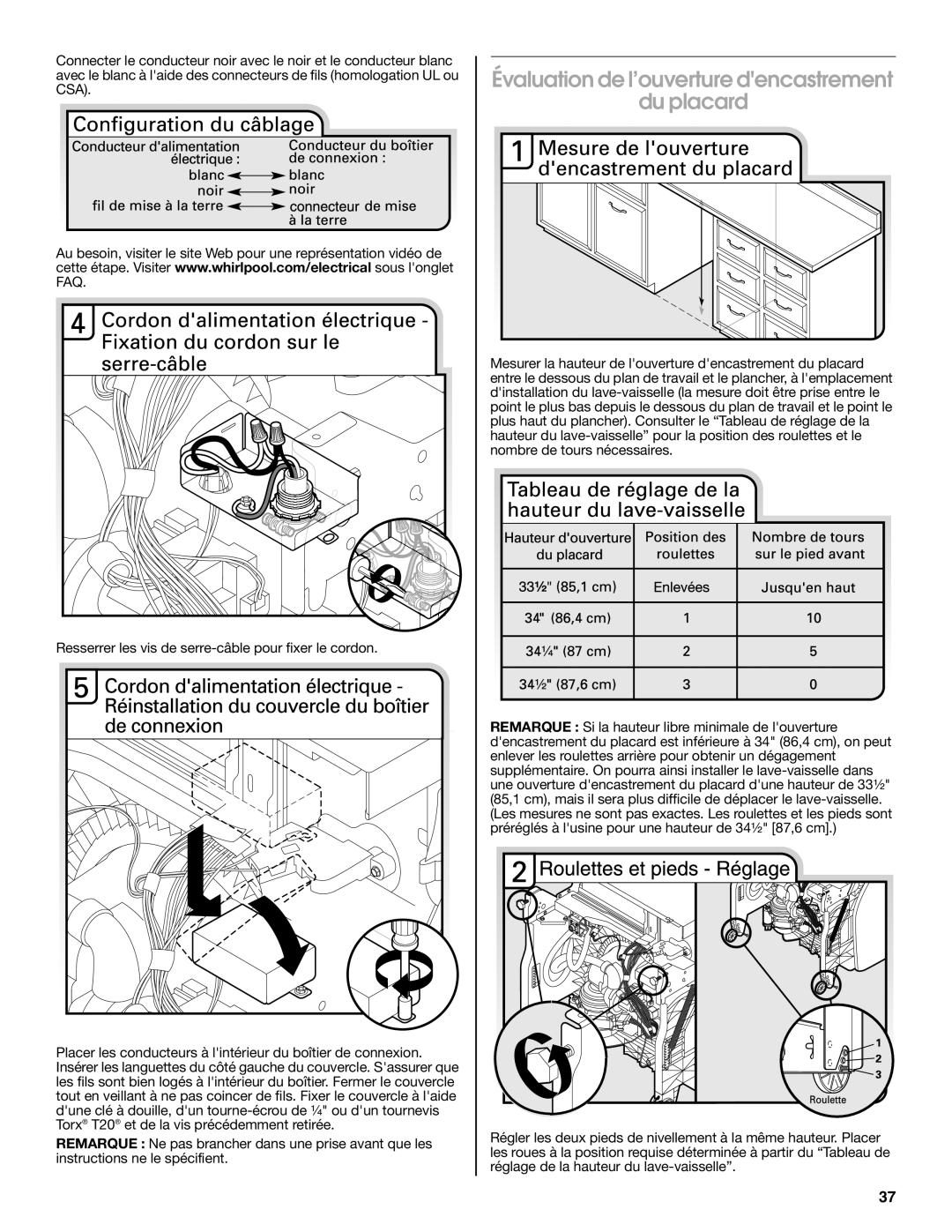 Maytag W10401504D installation instructions Évaluation de l’ouverture dencastrement Du placard 