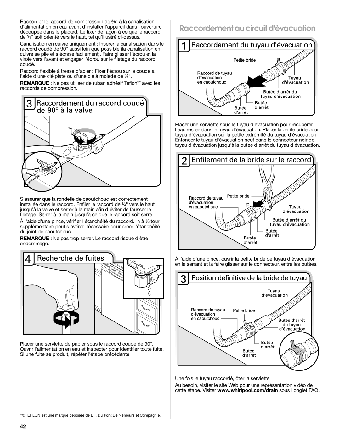 Maytag W10401504D installation instructions Raccordement au circuit dévacuation 