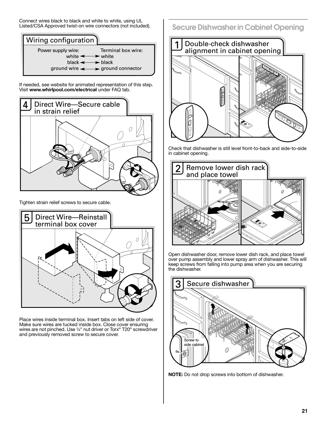 Maytag W10401504D installation instructions Secure Dishwasher in Cabinet Opening 