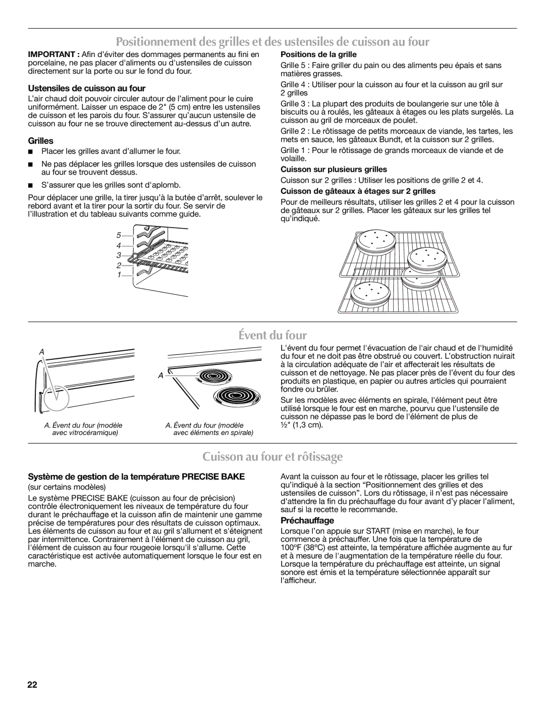 Maytag W10419390A warranty Évent du four, Cuisson au four et rôtissage 