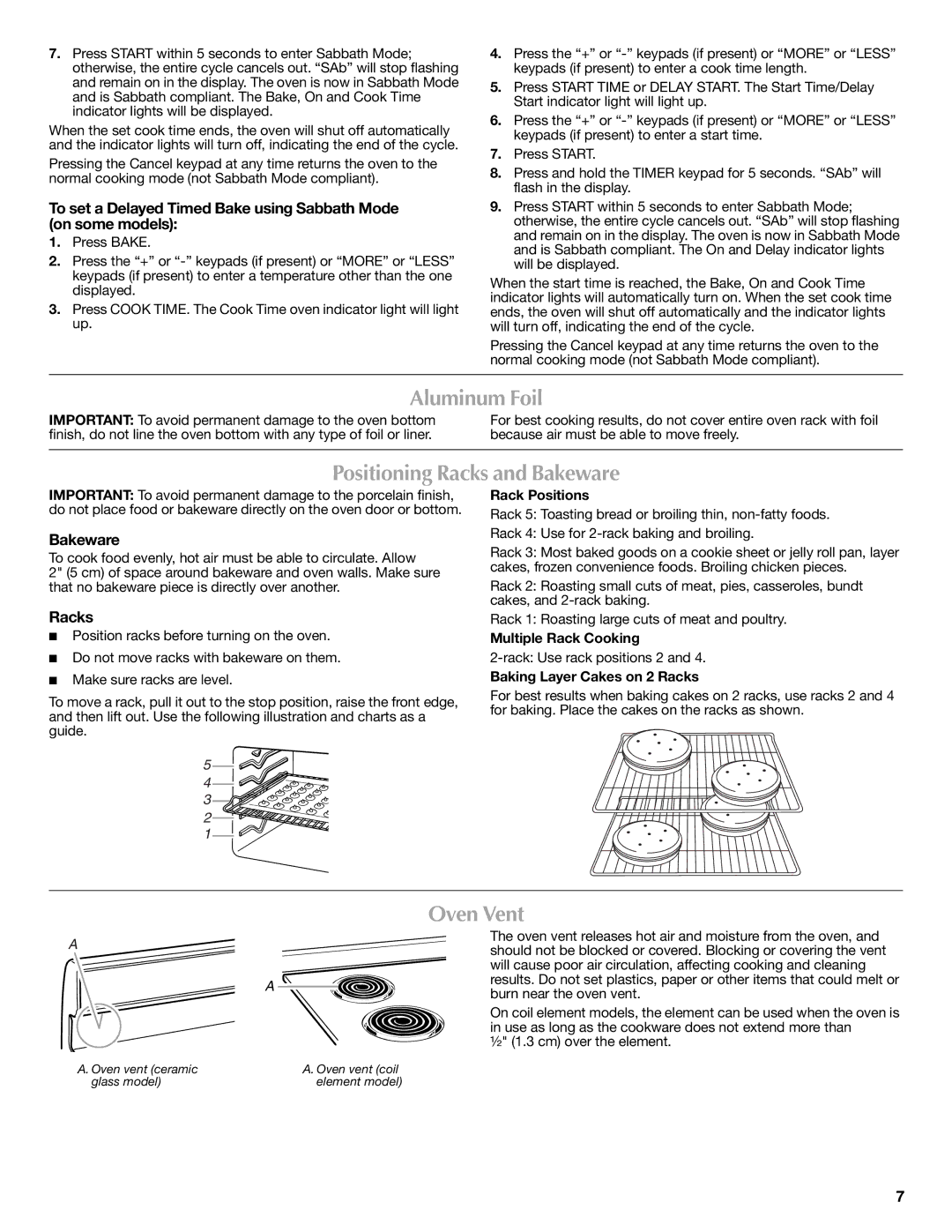 Maytag W10419390A warranty Aluminum Foil, Positioning Racks and Bakeware, Oven Vent 