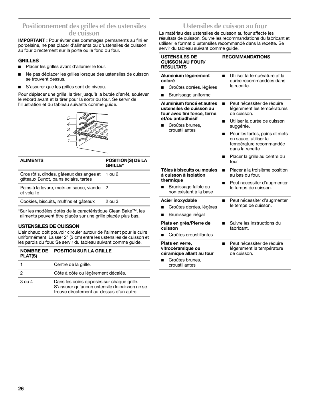 Maytag W10430917A manual De cuisson, Ustensiles de cuisson au four, Grilles, Ustensiles DE Cuisson 