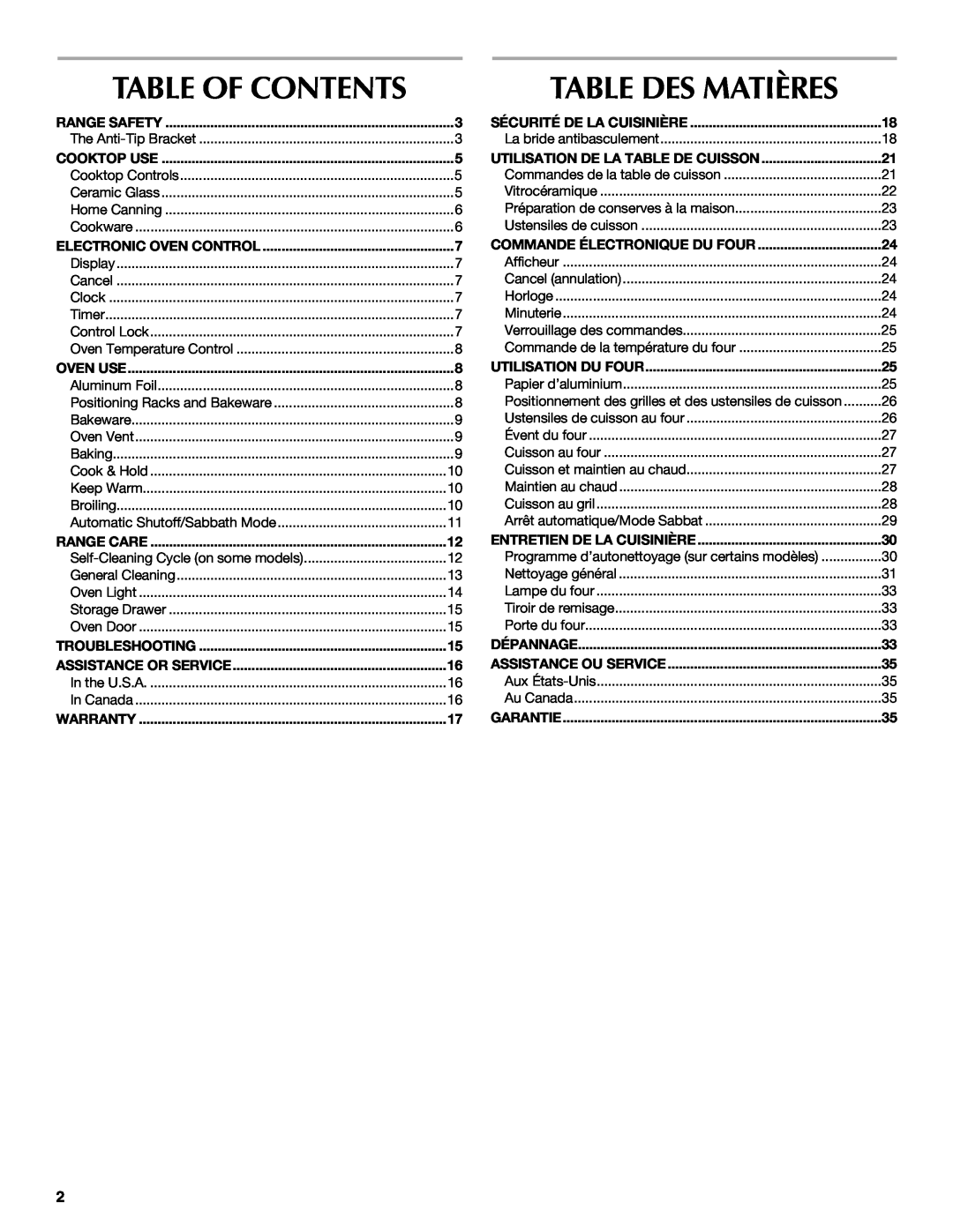 Maytag W10430917A manual Table Of Contents, Table Des Matières 