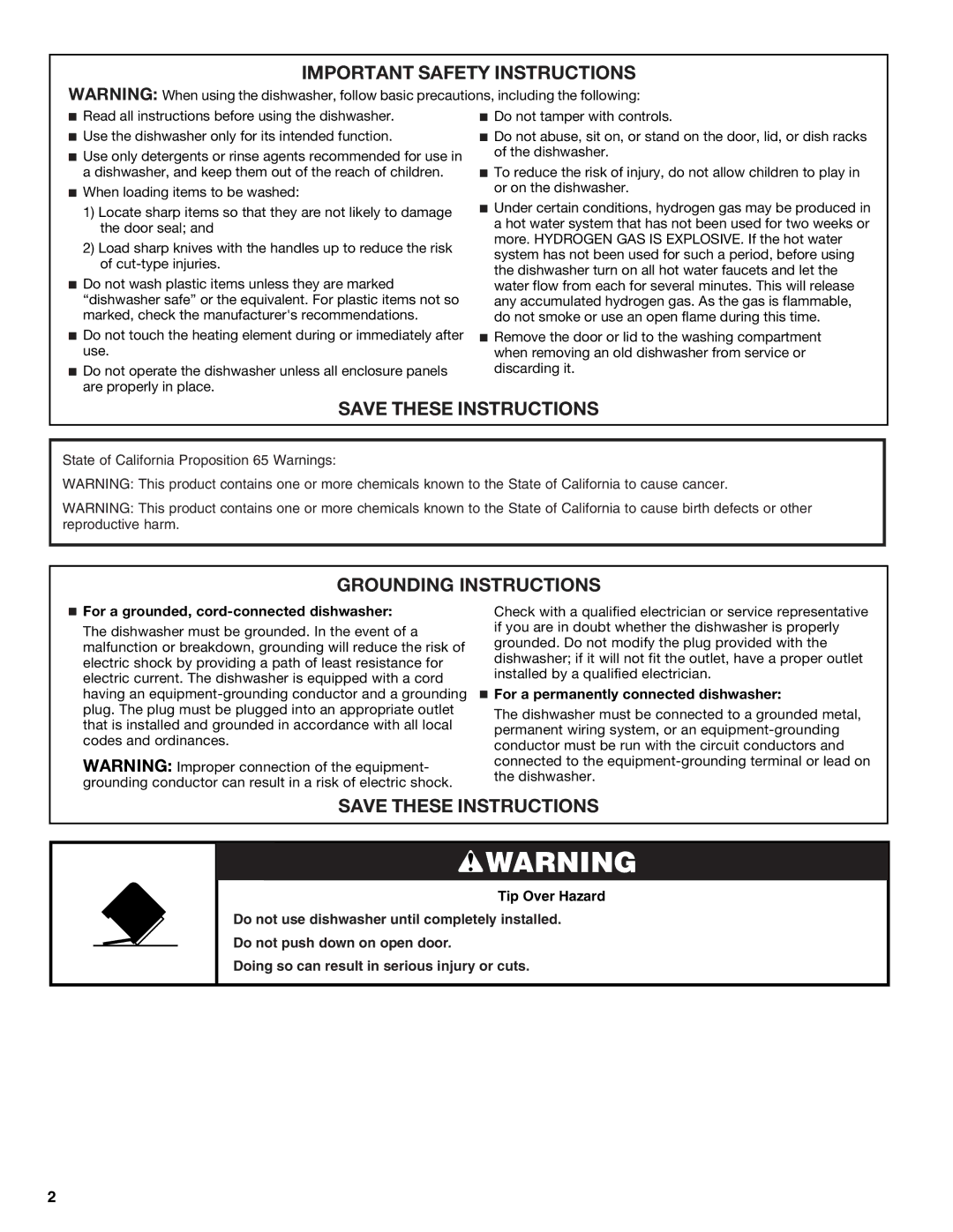 Maytag W10438305A warranty For a grounded, cord-connected dishwasher, For a permanently connected dishwasher 