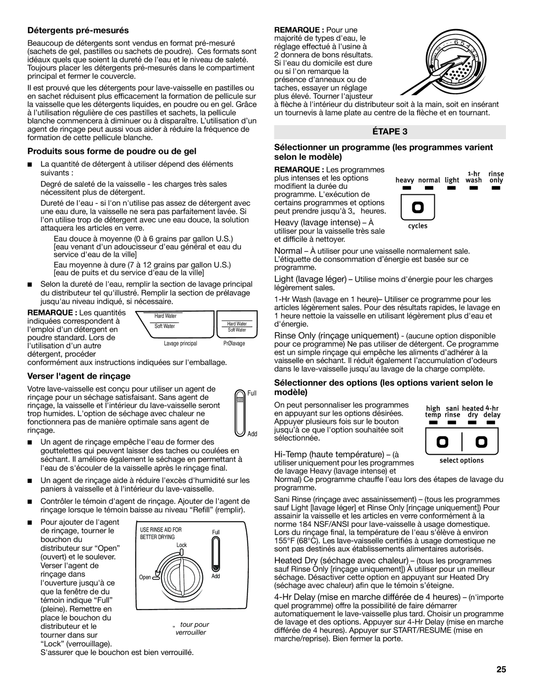 Maytag W10438305A warranty Détergents pré-mesurés, Produits sous forme de poudre ou de gel, Verser lagent de rinçage 