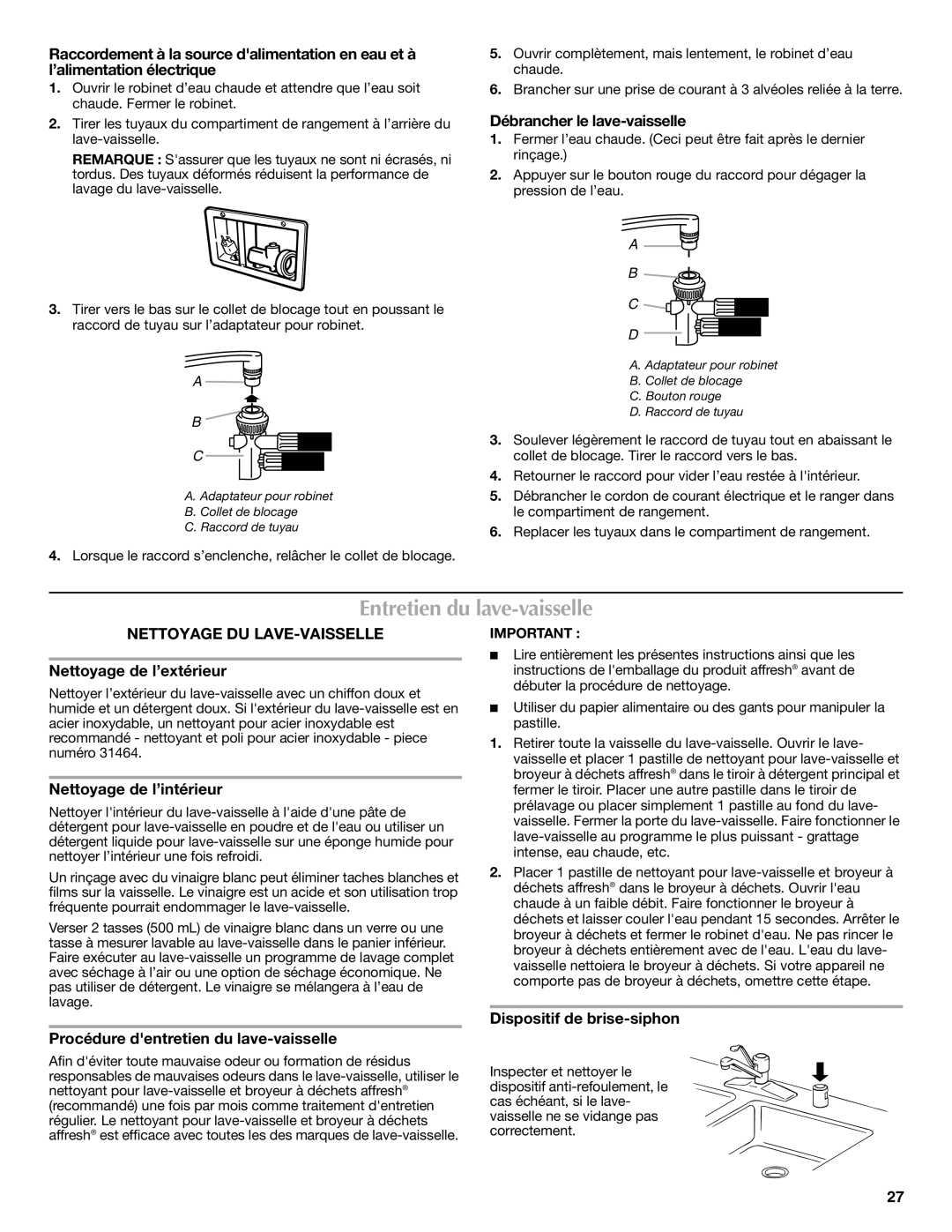 Maytag W10438305A warranty Entretien du lave-vaisselle, Nettoyage DU LAVE-VAISSELLE 