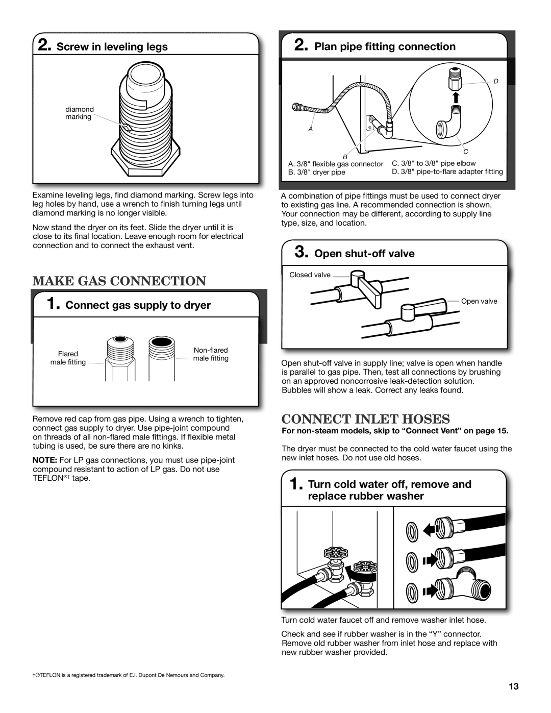 Maytag W10443046B-SP, W10443045B installation instructions Make GAS Connection, Connect Inlet Hoses 