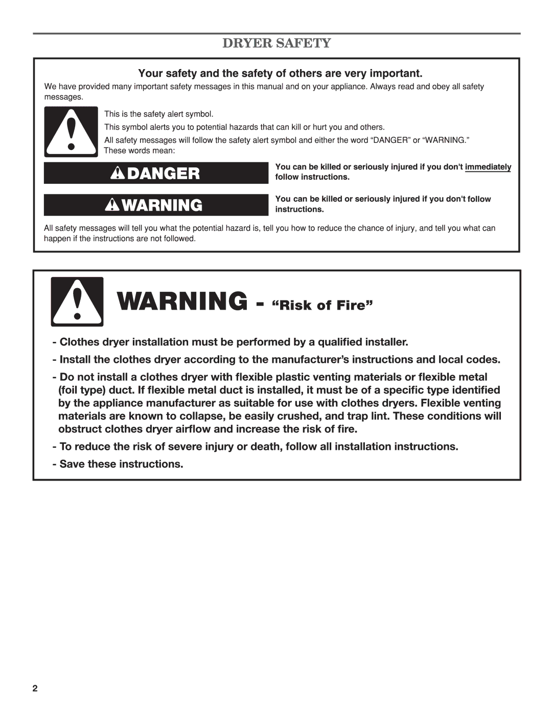 Maytag W10443045B, W10443046B-SP installation instructions Dryer Safety 