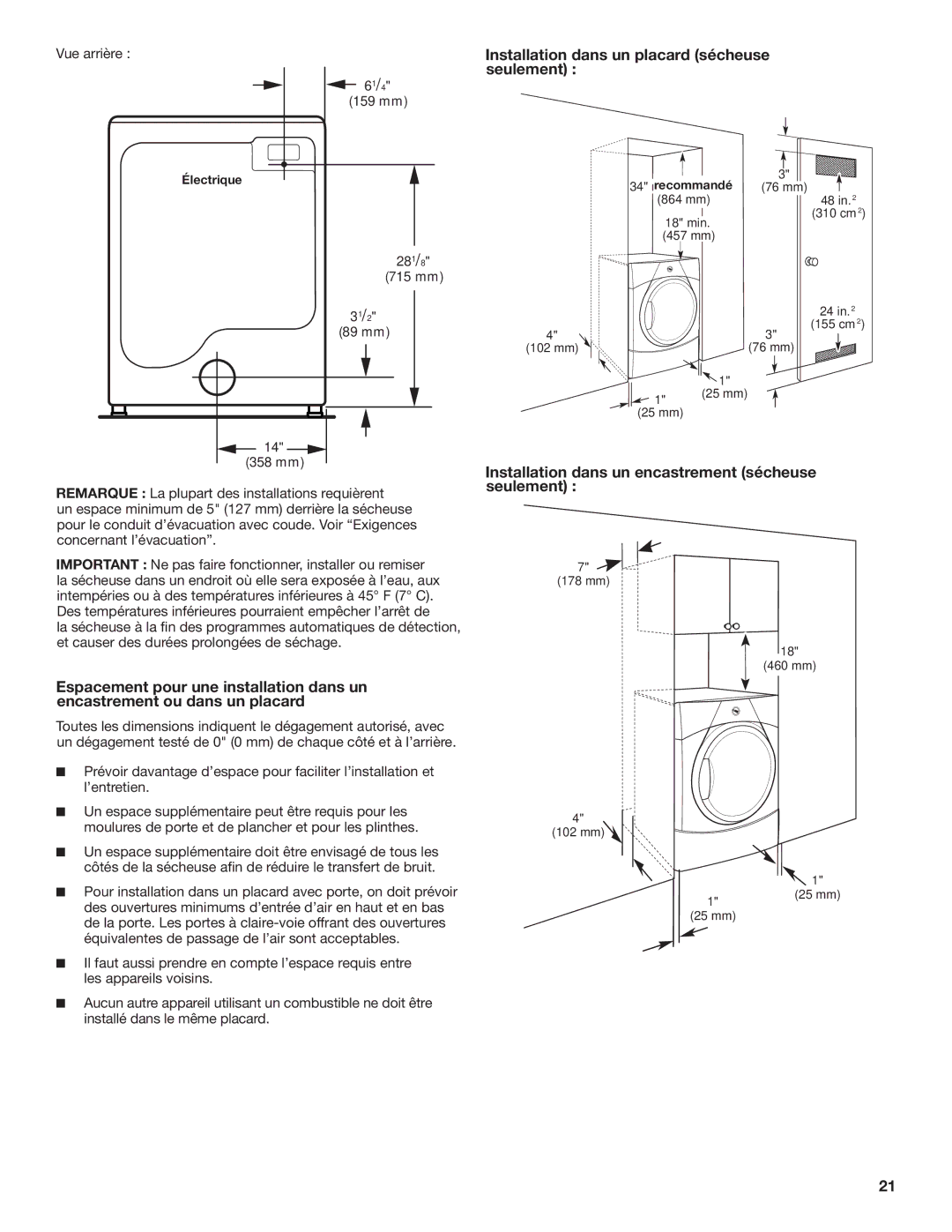 Maytag W10443046B-SP Installation dans un placard sécheuse, Seulement, Installation dans un encastrement sécheuse 