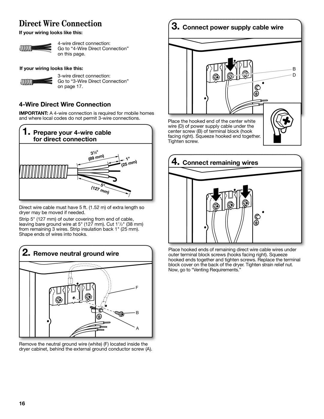 Maytag W10445417B manual Wire Direct Wire Connection, Prepare your 4-wire cable for direct connection, 127 